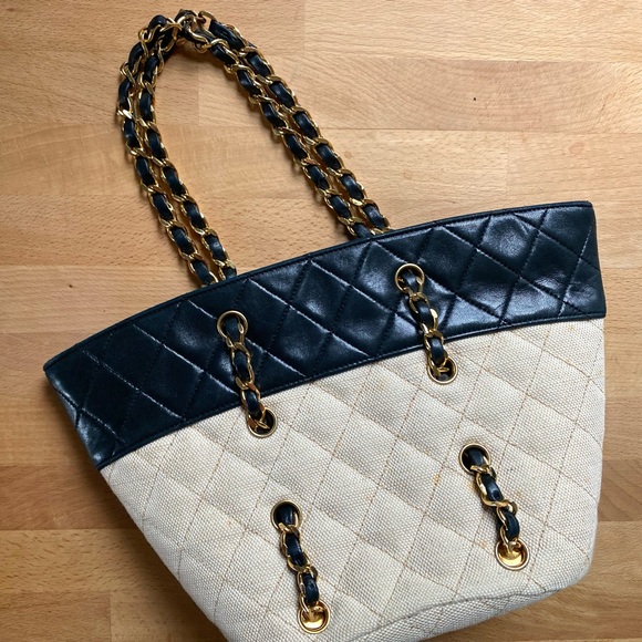 Chanel Vintage Navy Canvas Beige Mini Tote Bag - Picture 9 of 16